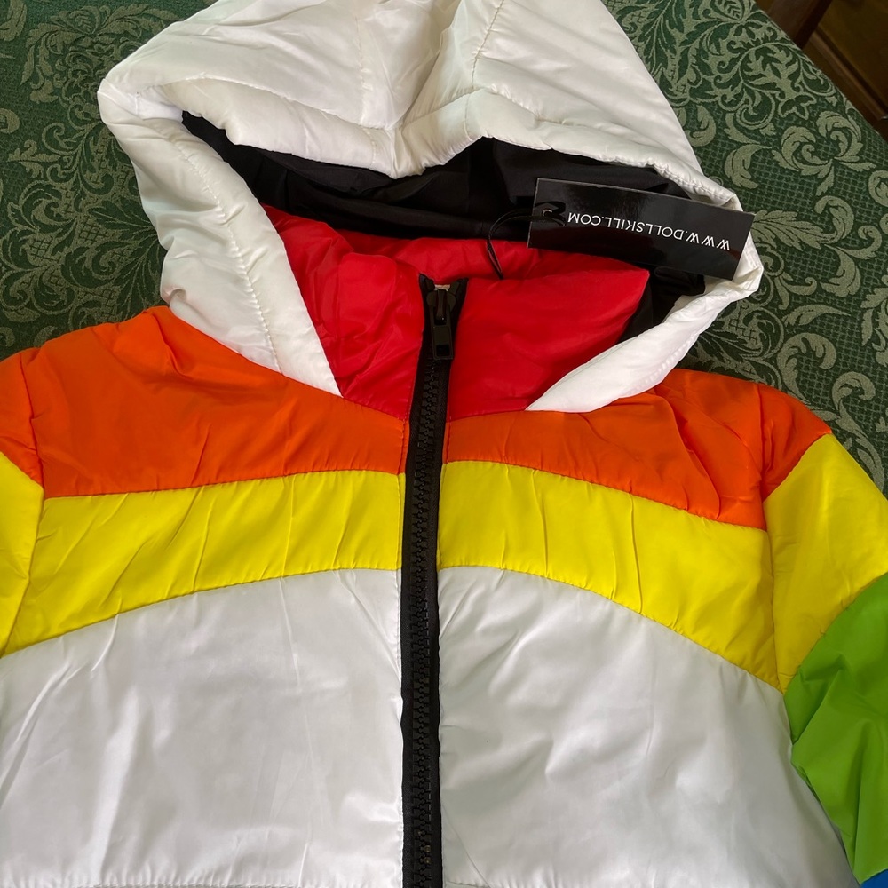 NWT XS Dolls kill Delias Sweet Retreat rainbow pride snow suit bibs puffer coat - Picture 5 of 11